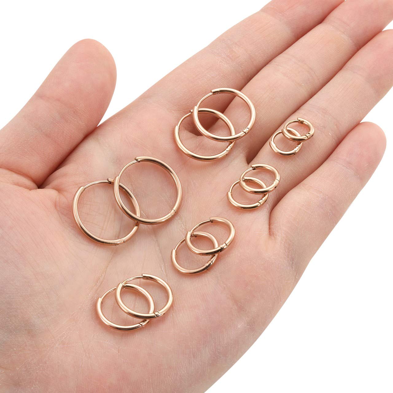 JSDDE 12 Stücke Chirurgenstahl Creolen Ohrringe Set Klappcreolen Fake Plugs Ohrpiercing Helix Knorpel Stab Hoop Ring Ohrstecker Huggie Kreolen Ohrringe 6-16mm