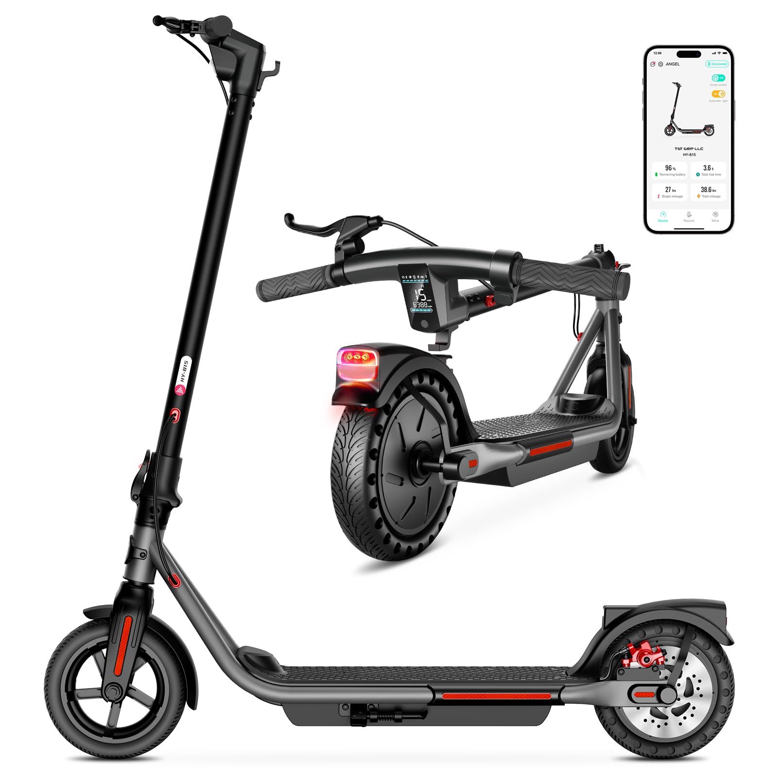 TST Electric Scooter for Adults, Electric Scooter Adults 10" Tires, 15/30 Miles Range &19 Mph Commute Folding Escooter, EScooter with App Control and Smart Headlight (B18)