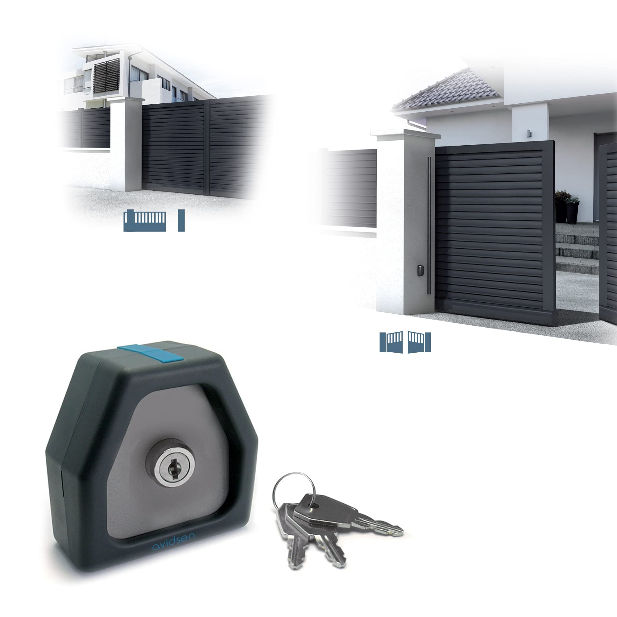Avidsen 104258 - Comando a chiave per motorizzazione cancello con 2 accesso con la stessa chiave, colore: Grigio, compatibile con Avidsen