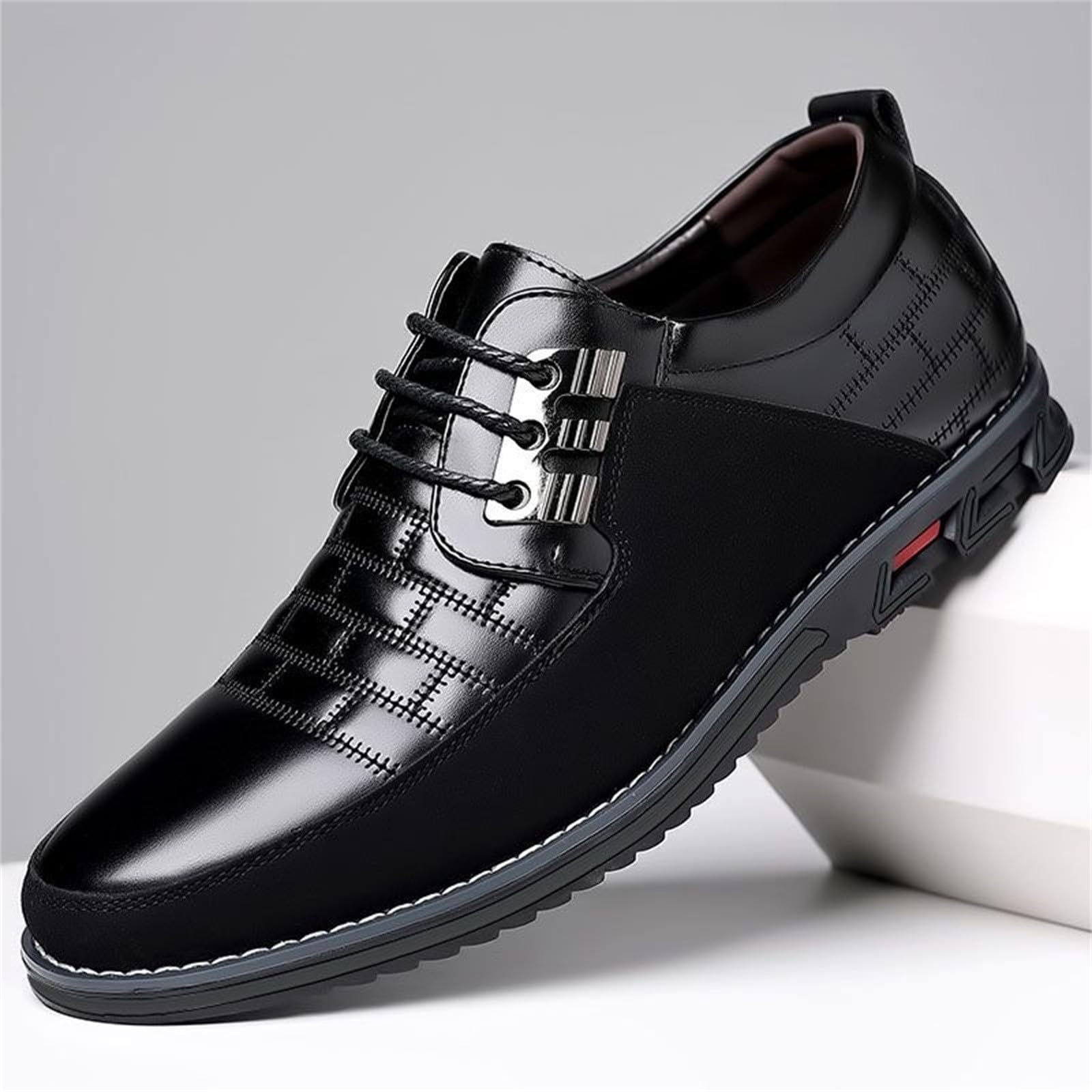 Chaussures de costume pour homme - En cuir - Noir et blanc - Chaussures basses à lacets - Classiques et élégantes - Pour mariage, loisirs, travail