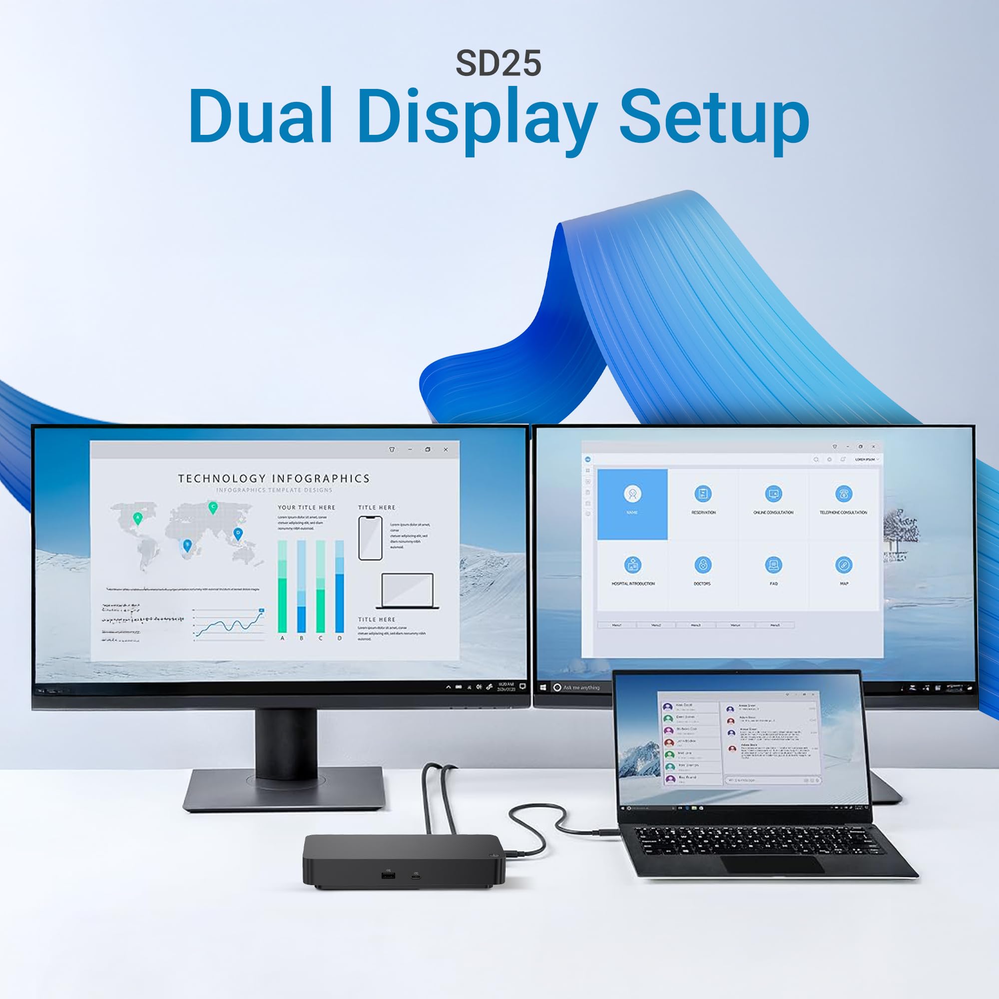 Docking station USB-C SD25 Pro — Dock per laptop da 130 W, doppia uscita monitor 4K, Ethernet 2.5GbE, HDMI 2.1, DisplayPort 1.4, hub USB-C e USB-A da 10 Gbps — Net Straight