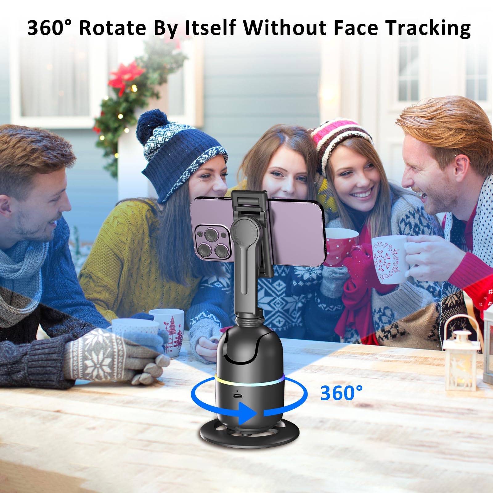 Auto Face Tracking Phone Holder for Phone, GoPro, Compact Camera, 360° Rotation Auto Tracking Mount Compatible with Tripod, Rotating Stand for iPhone for Vlog, Streaming, Video, FaceTime, TIK Tok 4