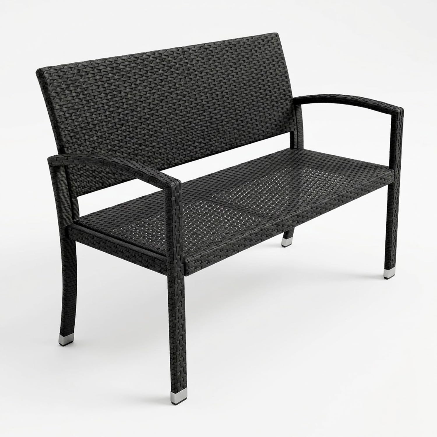Arreditaly Panchina Da Giardino In Polyrattan Con Braccioli Struttura In Metallo Resistente Fino A 320 Kg Ideale Per Esterno Terrazzo Balcone Design Moderno Effetto Rattan 122 x 58 x 90 Cm Nero