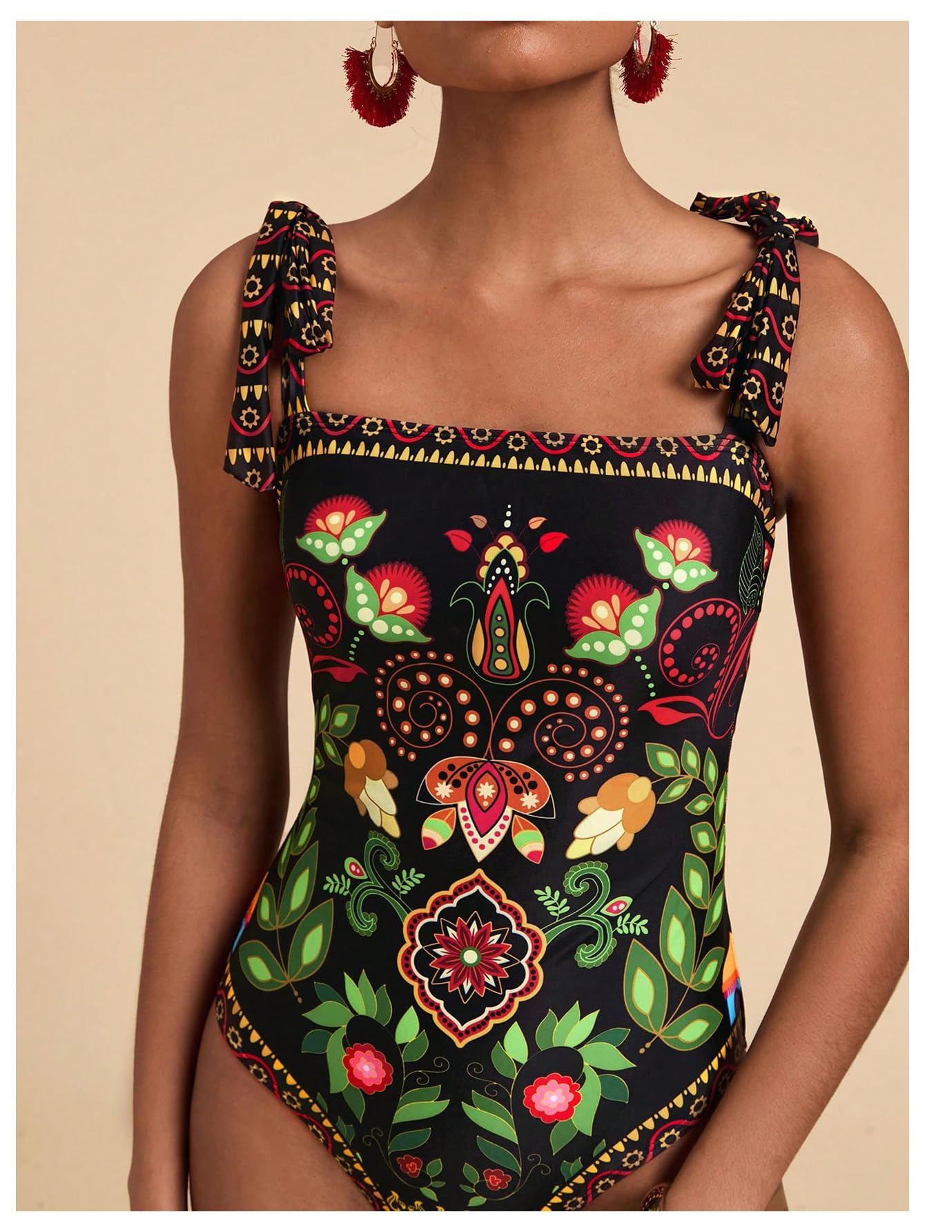 Floerns Costume da bagno intero da donna con stampa tropicale e spalle annodate
