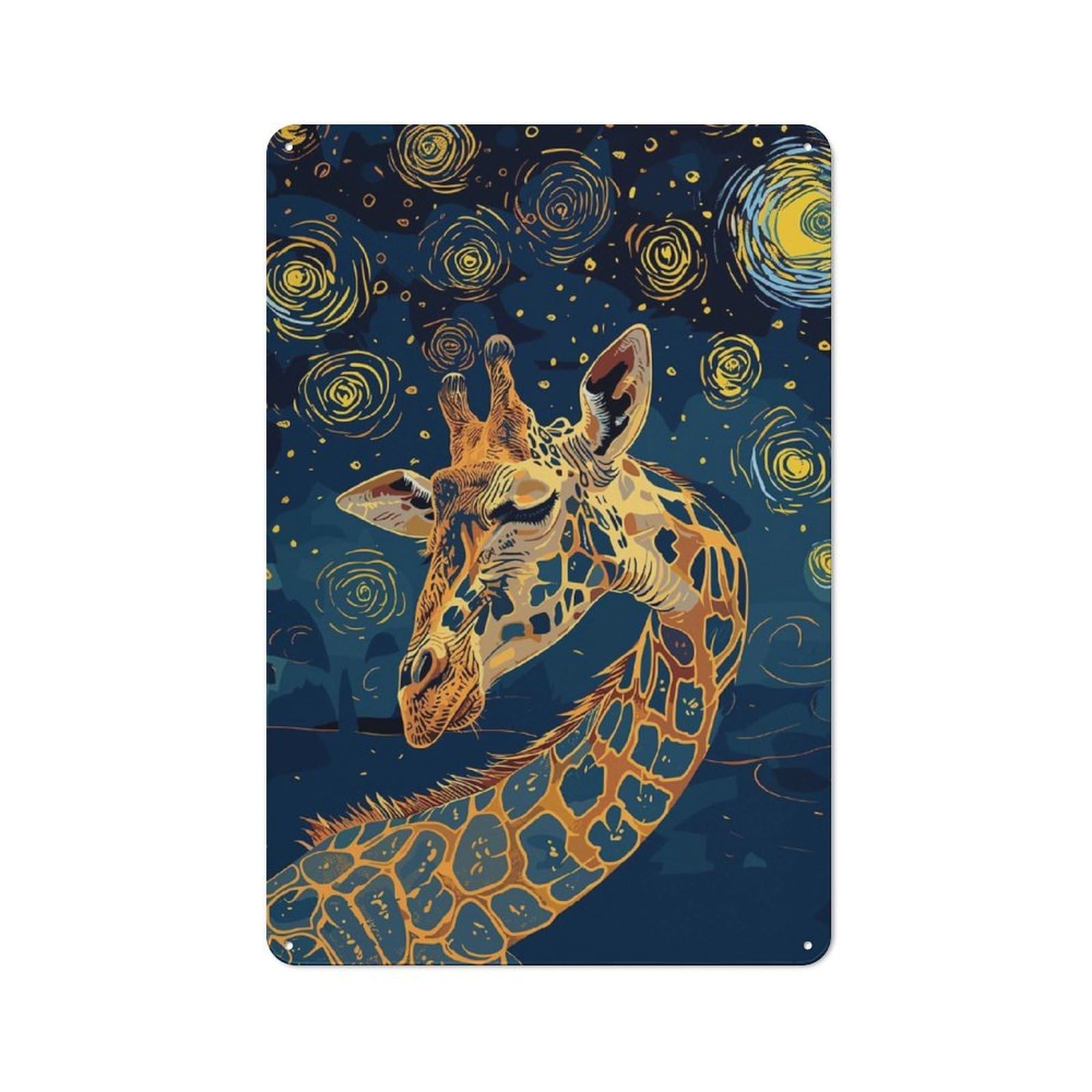 Junmoney Giraffe In Starry Night Style Tin Wall Plaque 30X20cm With For Living Room Or Hallway, For Garage, Workshop And Man Cave Decoration