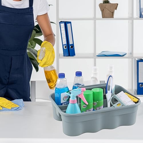 Miniatura 5 de Yarebest Paquete de 4 organizadores de almacenamiento de herramientas de limpieza de plástico, 2 compartimentos con asa, gris