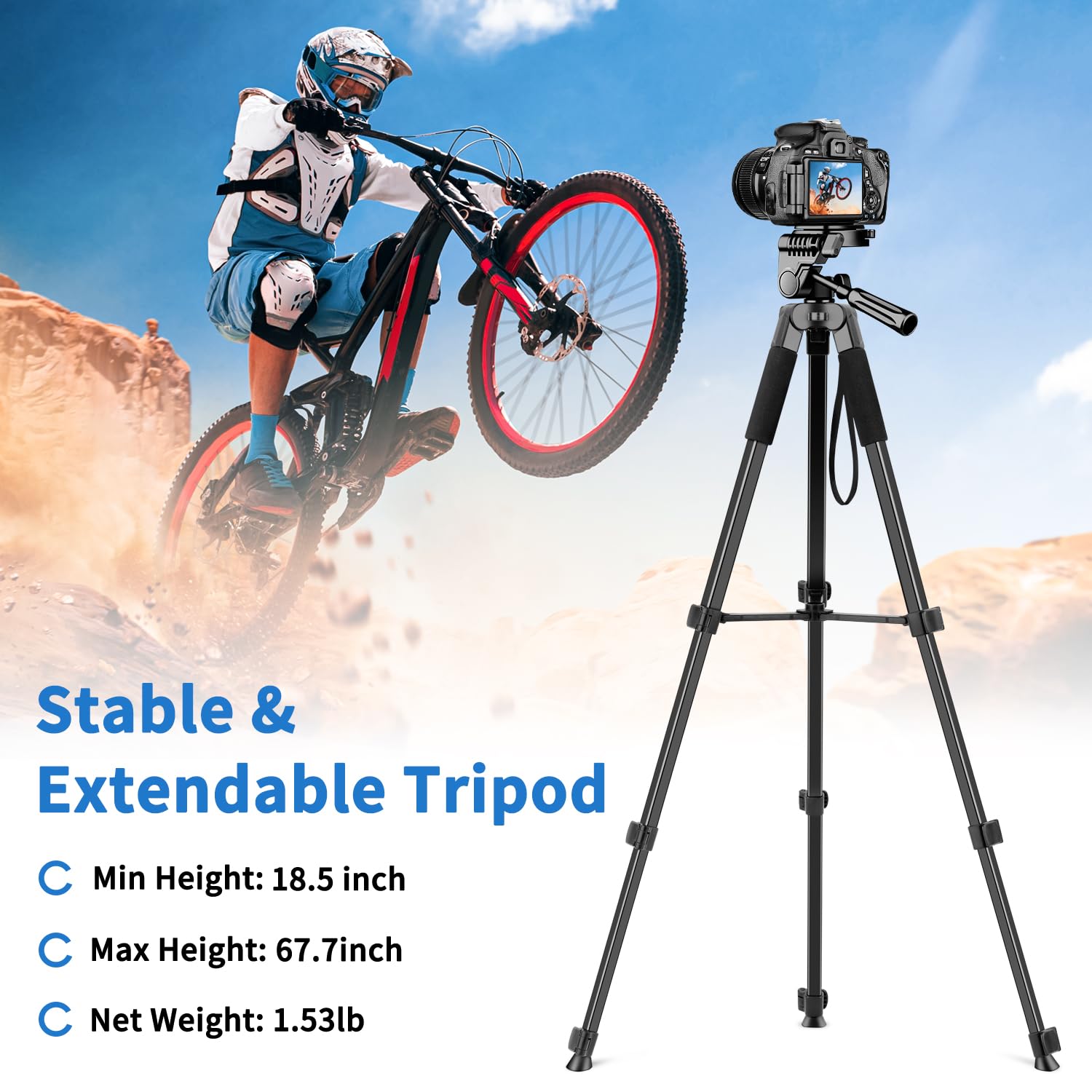 Trépied Appareil Photo NINEIGH 194cm - Aluminium Léger - Rotule 360° - Compatible Smartphone/DSLR
