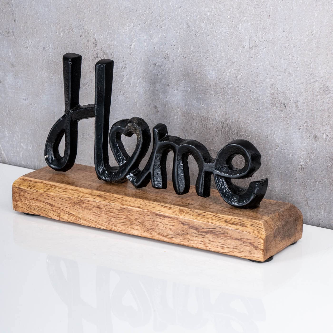 levandeo Espositore Home H11 cm, scritta nera in metallo, legno di mango, decorazione da tavolo, decorazione per la casa