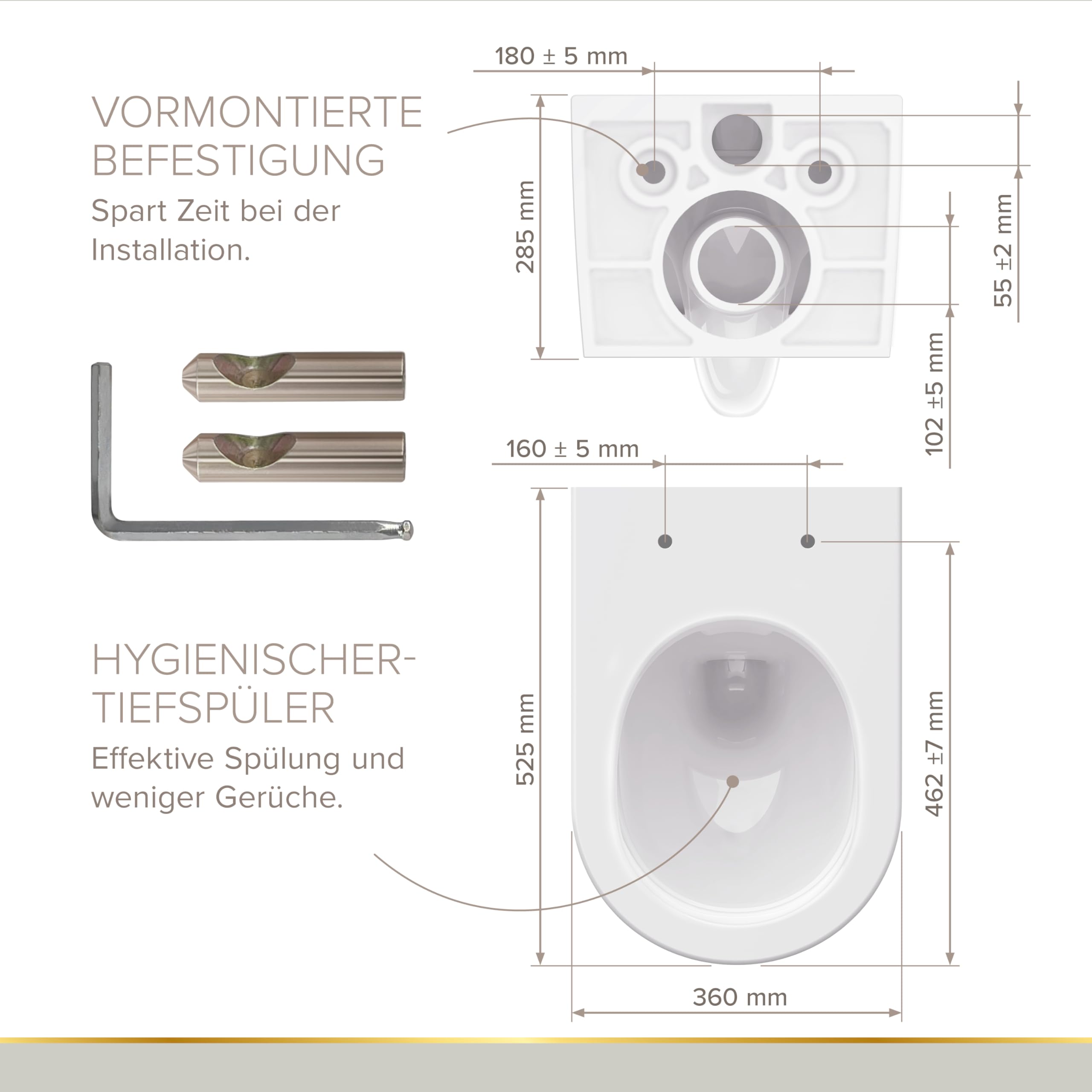 Lenz Spülrandloses Wand-WC MELVA in D-Form – Hygienisch, geruchsarm & leicht zu reinigen – Superglatte KeepClean-Oberfläche – Einfache Montage mit Help Fix – Tiefspüler, Weiß, 41030161