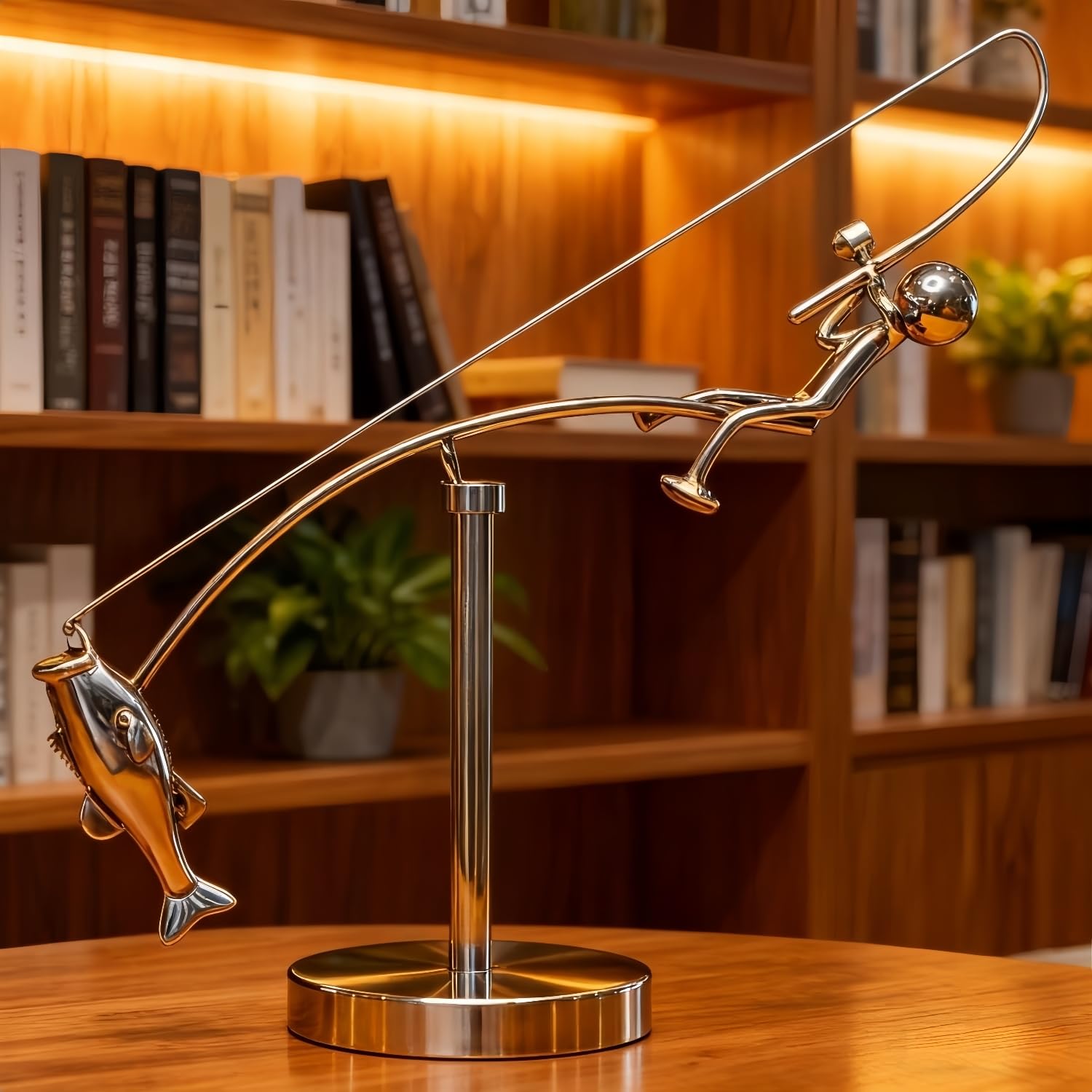 The Fisherman Balancing Sculpture,Kinetic Fishing Sculpture - Balance Art for Your Space,Fisherman Kinetic Balancing Desk Toy,Stainless Steel Balance Fishing Physics Toy