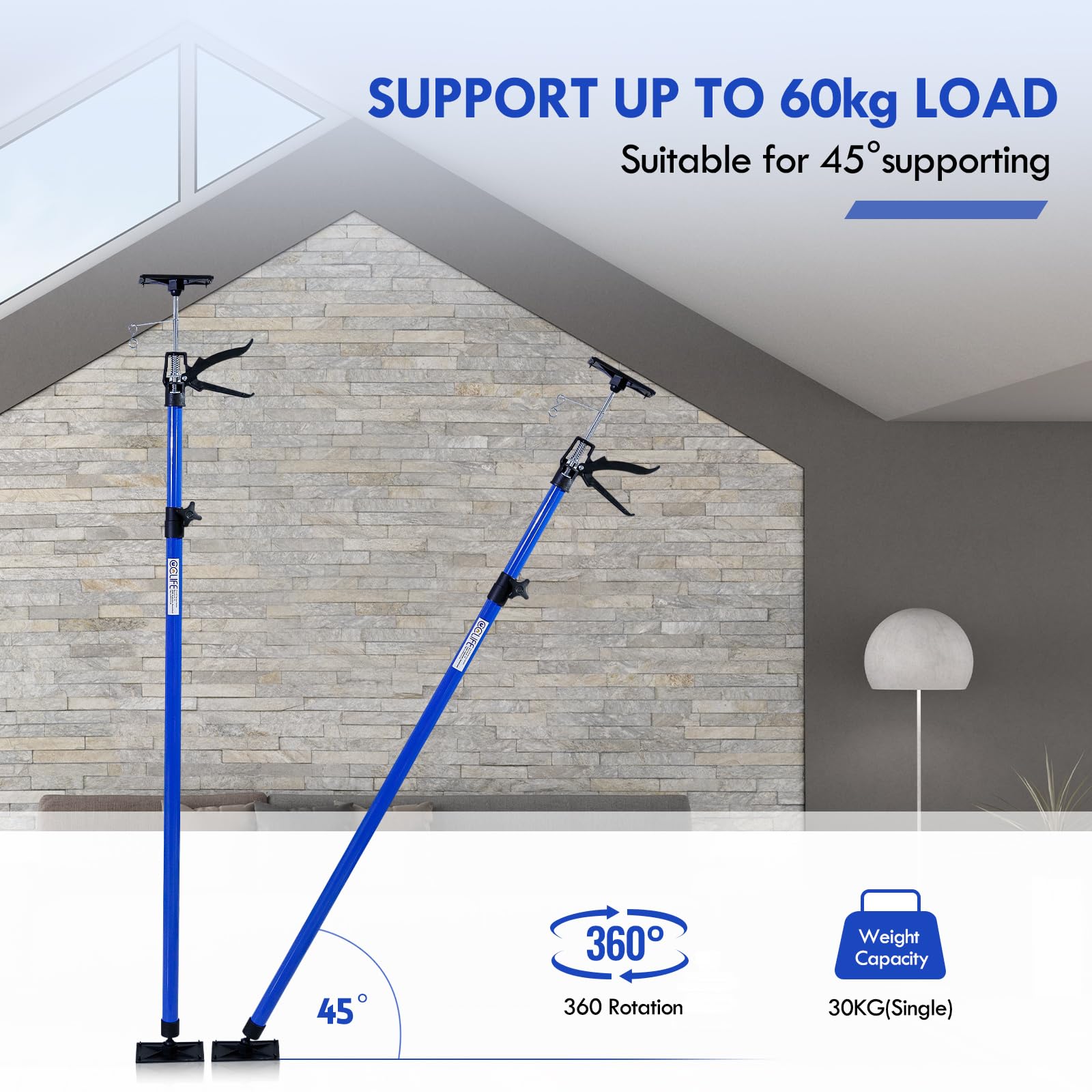 CCLIFE 2 pezzi Sostegno a Soffitto Puntello per solai Telescopico di Sostegno Carico Fino a 30 kg Lunghezza regolabile 115-290 cm