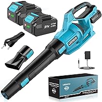 21V Soffiatore a Batteria, Soffiatore Foglie con 2 Batteria 4,0Ah, 3 Impostazioni di Velocità, 2 Tubi di Soffiaggio Staccabili, Cintura per Fango la Pulizia del Giardino