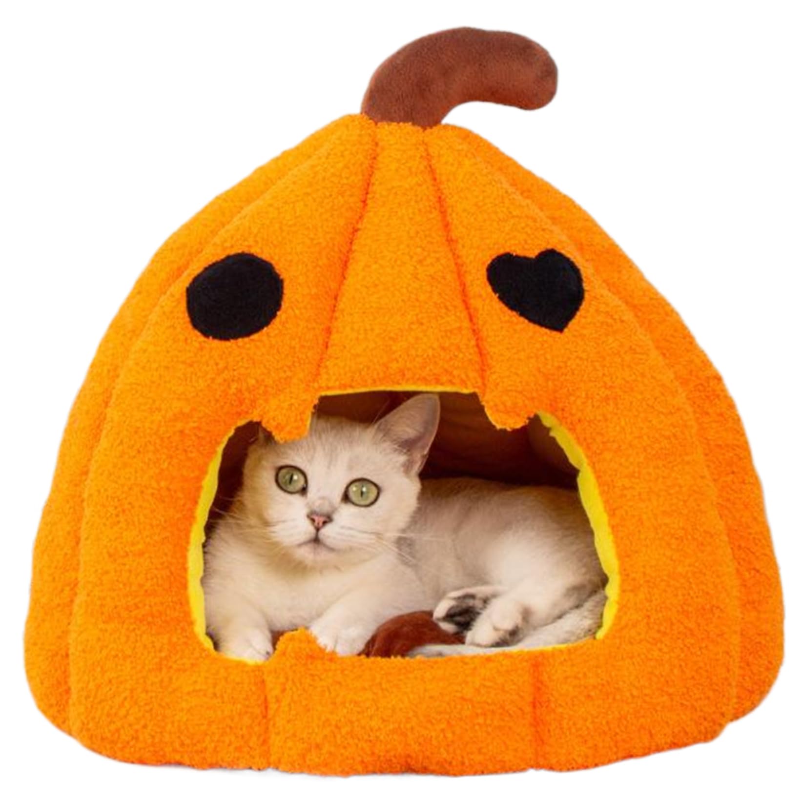 Lit pour chat citrouille orange parfait pour réchauffer les siestes d'Halloween de votre chaton