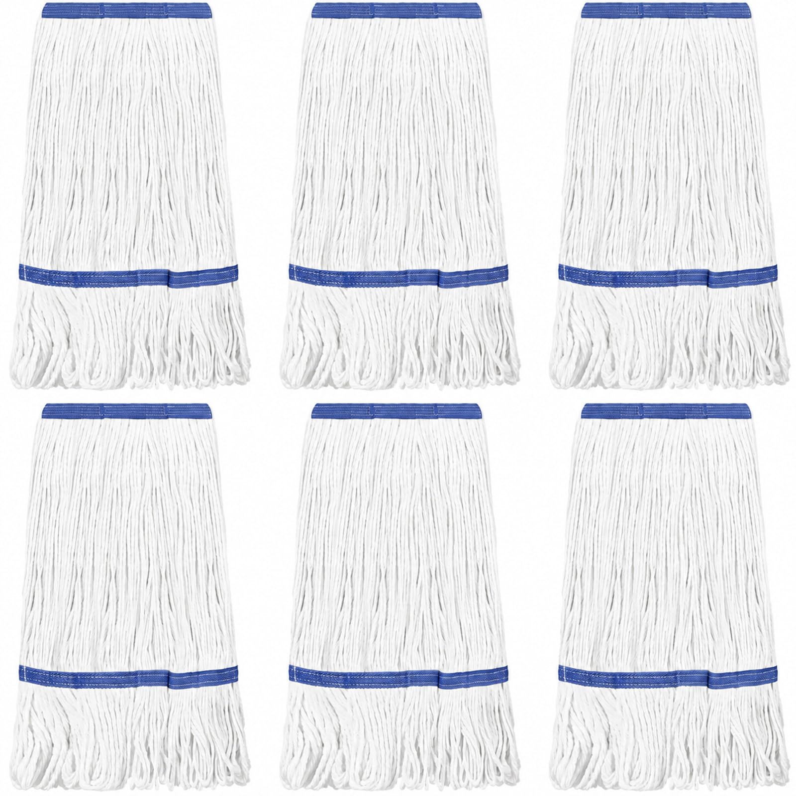 Eccliy 6 Pack Mop Heads Replacement 18 Oz Loop End,White, Blue