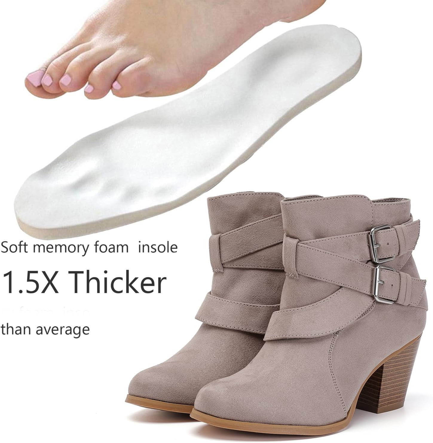 Luoika Women's Wide Width Ankle Boots, Extra Wide Mid Heel Side Zipper Booties. - Image 4