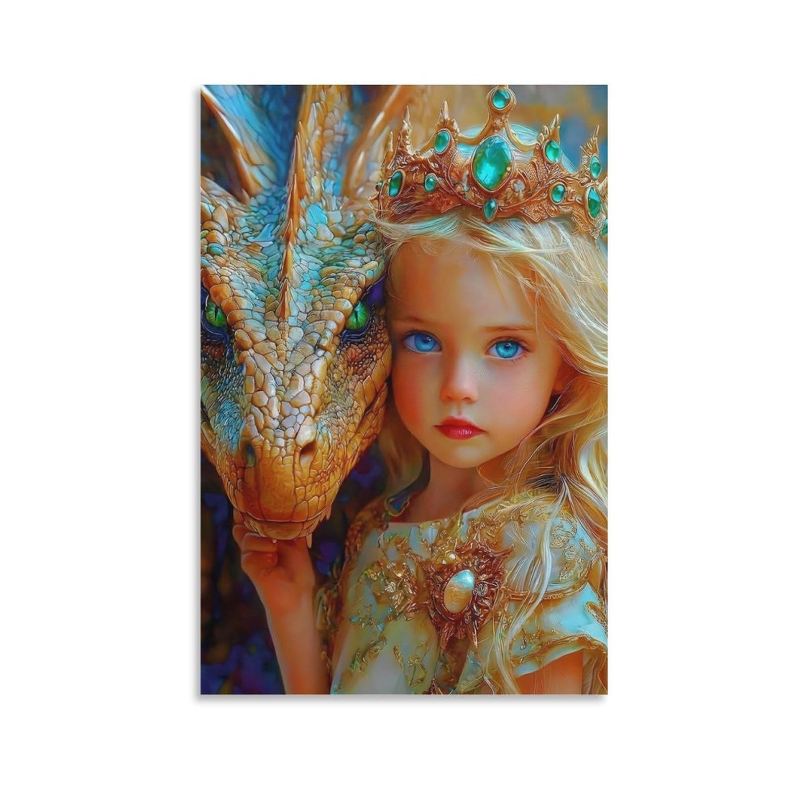 DHBANEIOK Fantasy Dragon Girl Poster Artwork Giclee Canvas Prints Modern Canvas Wall Art Picture Wall Hanging for Home Decorations 20x30inch(50x75cm)