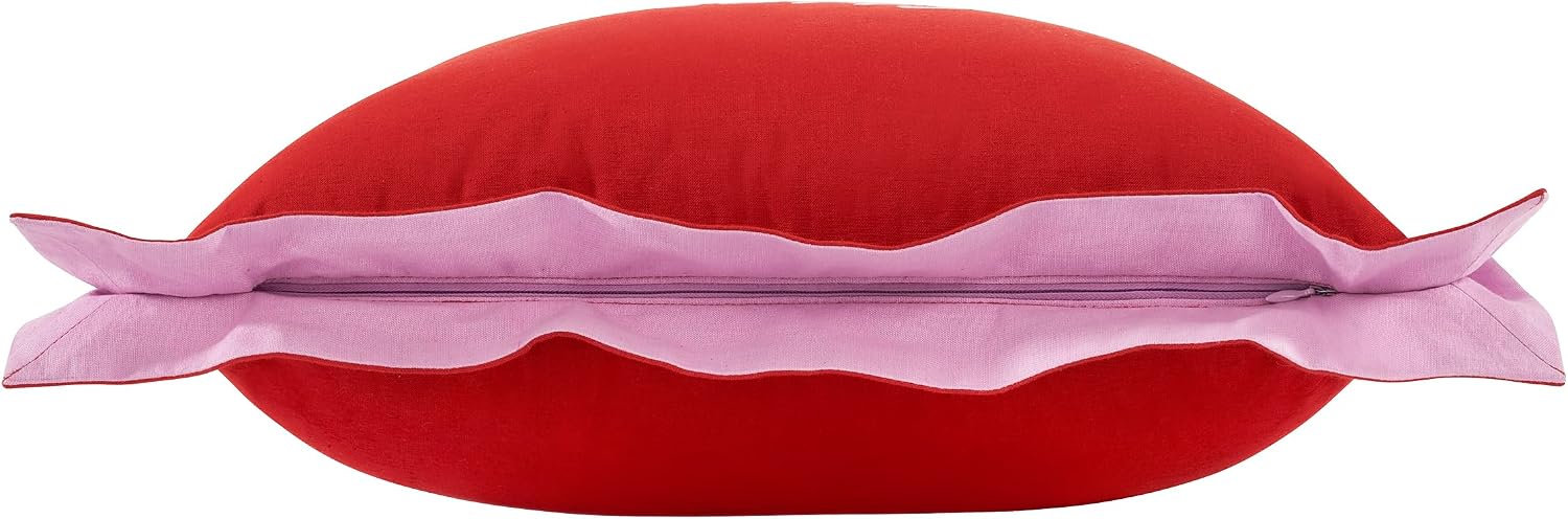 kate spade new york Sorry, Not Sorry Reversible Decorative Pillow, 18" x 18" Throw Pillow for Bed or Sofa, Cotton and Linen Cover, Red