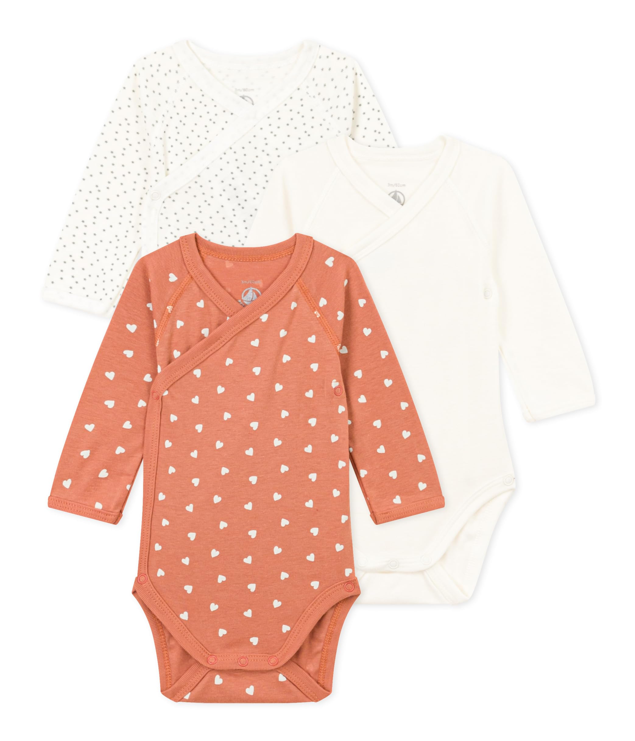 Petit Bateau Body z długim rękawem dla noworodka (3 sztuki) Unisex Baby, Wariant 2, 1 meses