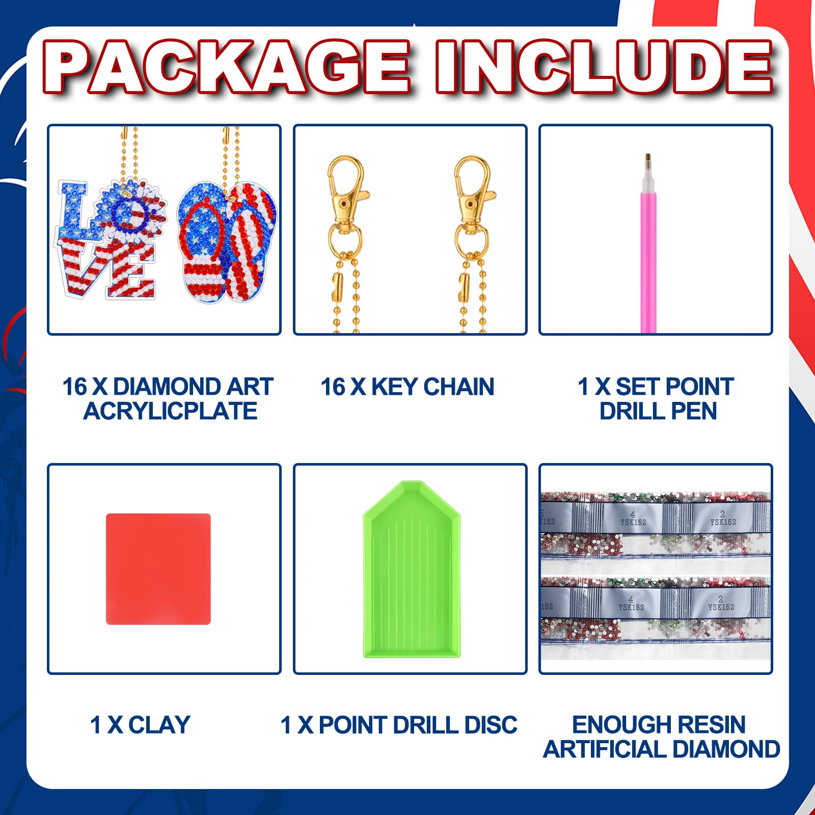 Amazon.com: Sasylvia 16 Pcs 4th of July Diamond Painting Keychains