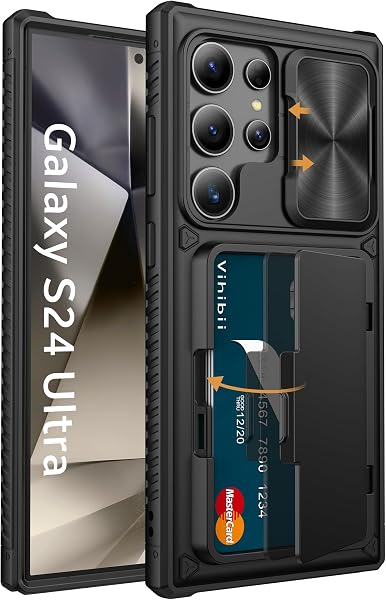 Vihibii for Samsung Galaxy S24 Ultra Case Wallet with Card Holder, Black
