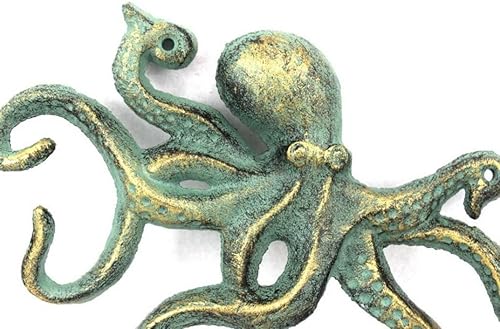 Miniatura 4 de Handcrafted Nautical Decor Gancho de pulpo de hierro fundido de bronce antiguo de 11" - Gancho decorativo - Sealife Metal Wal