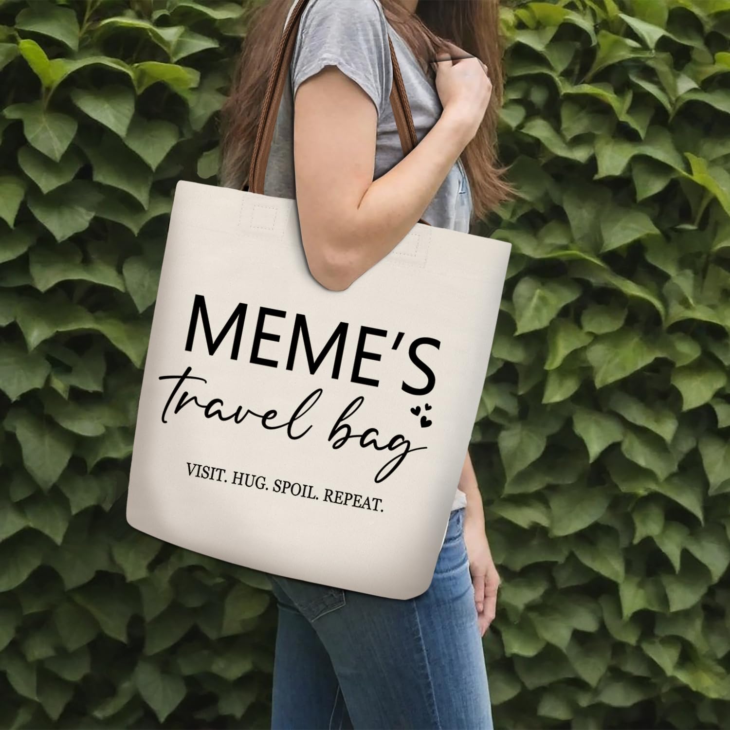 Meme's Travel Bag Canvas Tote Bags For Women, Aesthetic Tote Bag With Leather Handle, Reusable Grocery Bags for Meme Gift, Grandparents Day Mother's Day Birthday Thanksgiving Christmas Gift-16