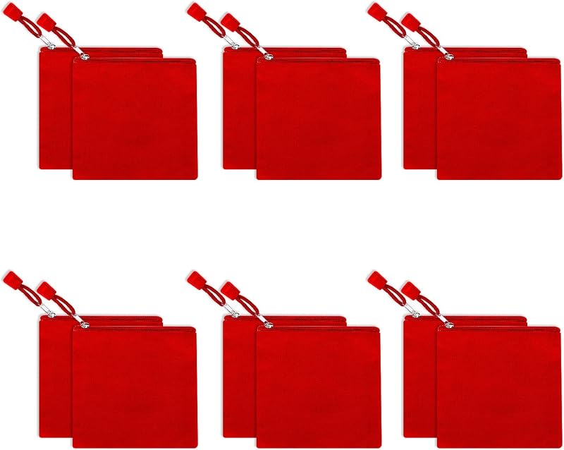 Pacote com 12 necessaires de lona de algodão Fassave com zíper, vermelhas, tamanho XS