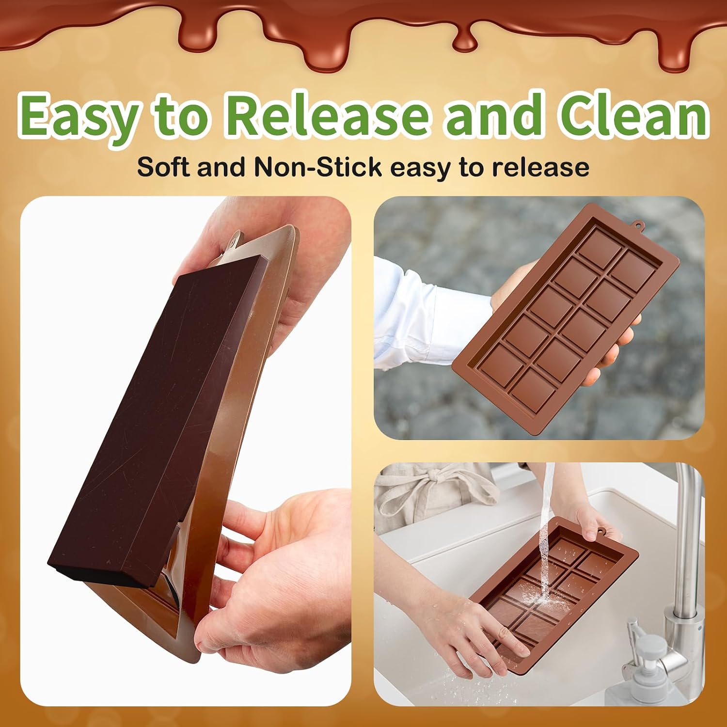 Dubai Chocolate Mold 2 Pack,0.79 Inch Deep Large and Thick Silicone Chocolate Bar Molds and scraper for Stuffed Bar,Big Chocolate Candy Bar Mold for Filling Knafeh Pistachio Kit image 4