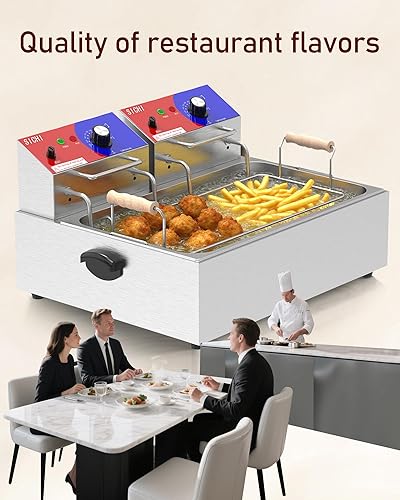 Miniatura 8 de Freidora comercial Freidora eléctrica de 22 L con cesta de 10 L, freidora comercial con cesta (3 unidades), freidora de encimera de acero