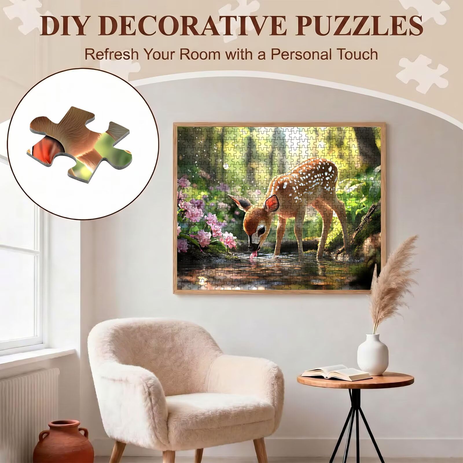 cervo foresta Puzzle 1500 Pezzi per Adulti, Puzzle in Legno - Collezione Classica con Poster Incluso - Sfida di Concentrazione e Passatempo Antistress, Gioco Educativo per Famiglia, 87 x 57 cm f0-638