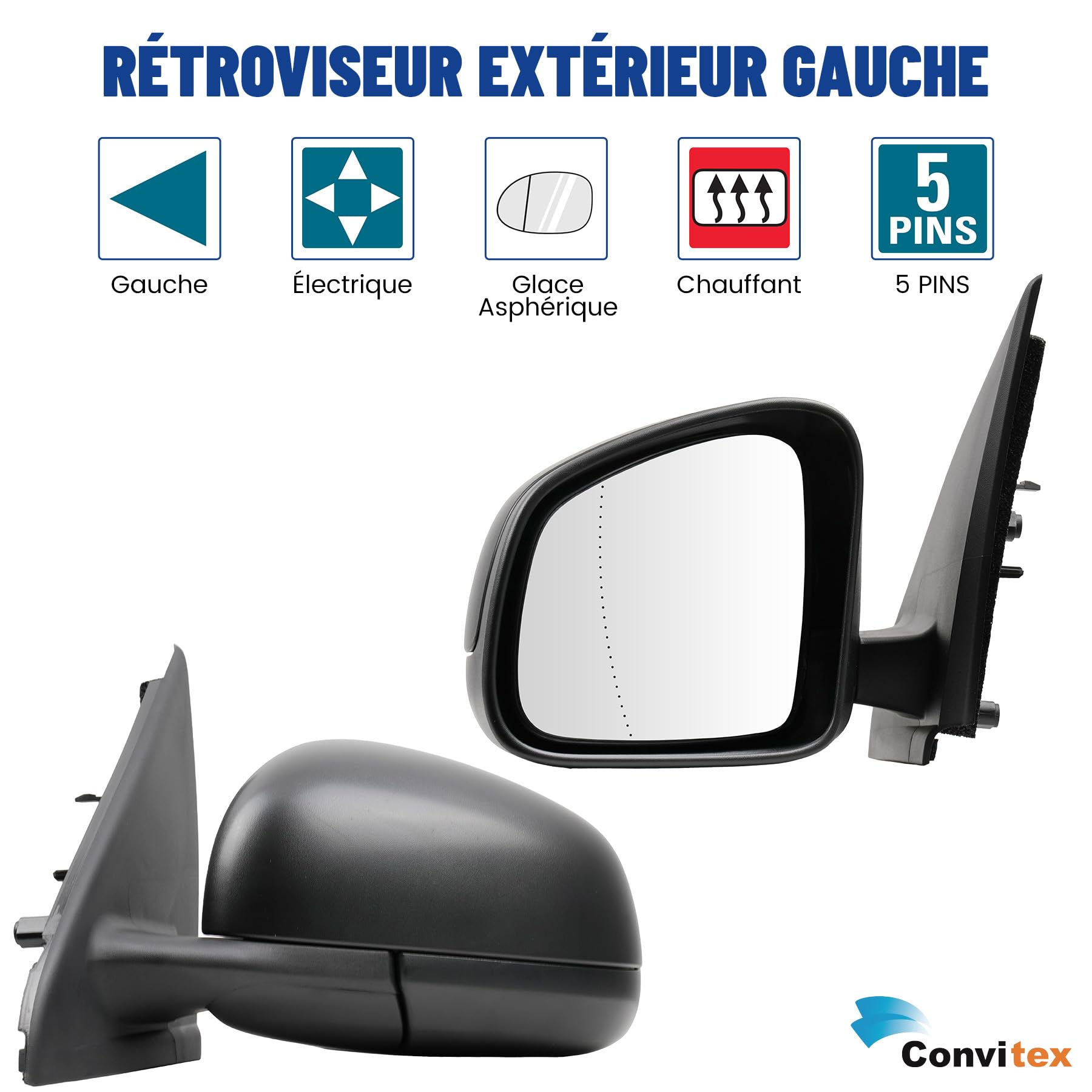 Specchietto retrovisore sinistro elettrico riscaldabile, specchio completo per RENAUL|T Twin III, SM|ART FORFOUR dal 2014, 5 pin