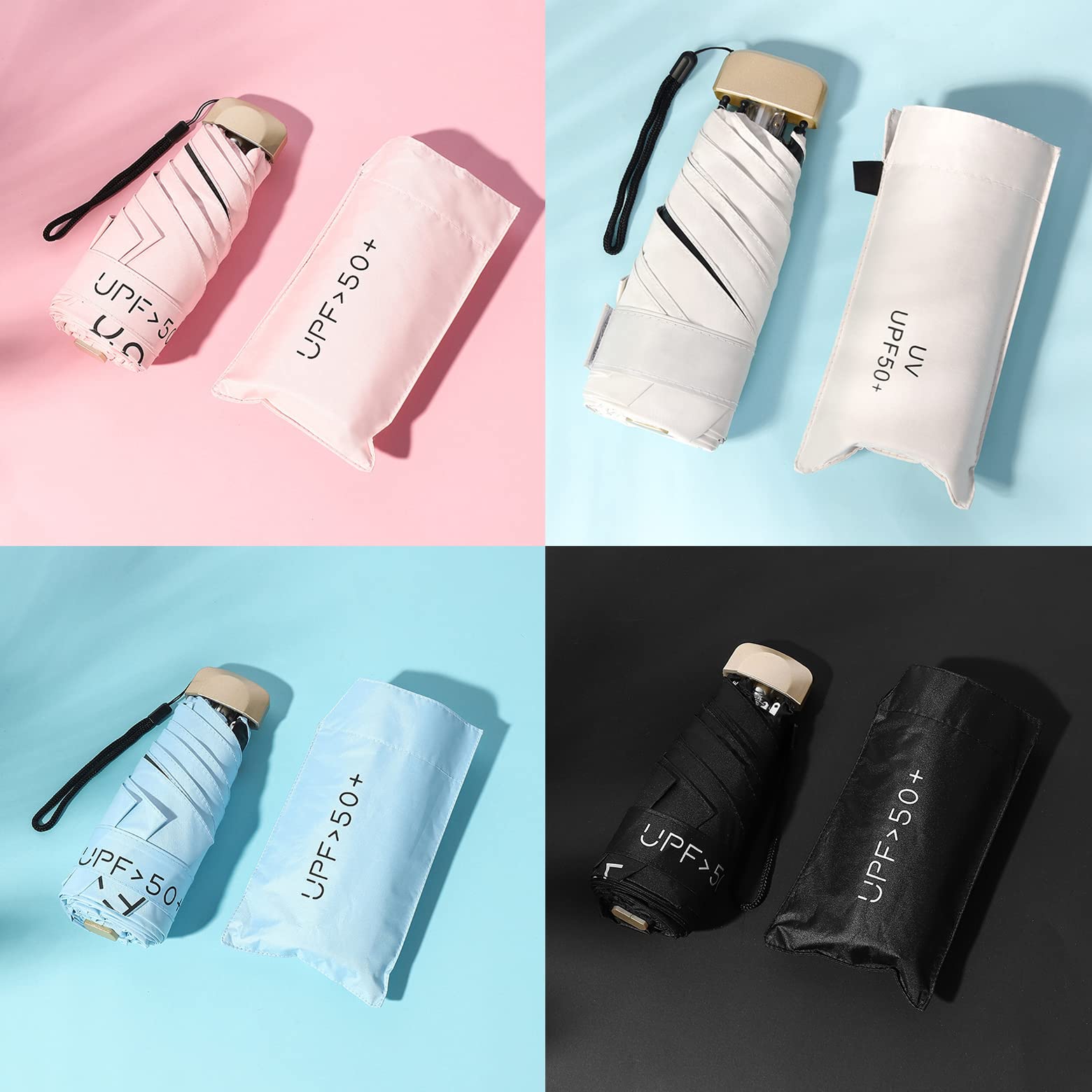 ZOCONE Mini Ombrello da Viaggio, Mini Ombrello Ultraleggero Portatile Compatto Ombrello Pieghevole Ombrello da Viaggio, 99% UV Resistenza & 100% Impermeabile