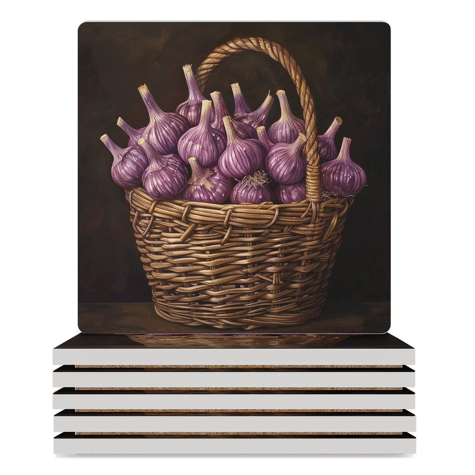 Dessous de verre carrés en céramique motif ail lot de 6 pour table