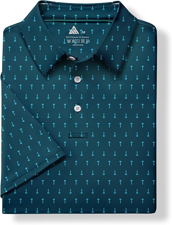 ZITY Men's Golf Shirts Short Sleeve Moisture Wicking Performance Print Patterns Casual Collared Golf Polo Shirt for Men