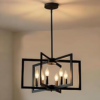 Modern 6-Light Black Chandelier, 6-Light Farmhouse Ceiling Light Fixture...