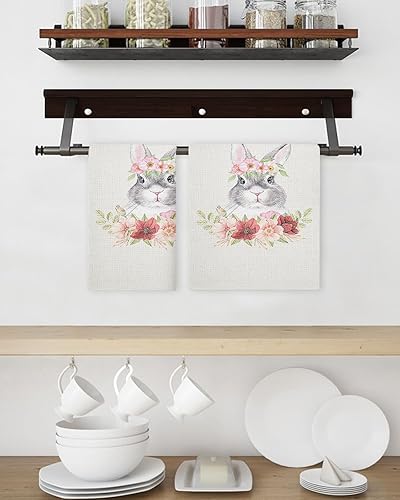 Miniatura 3 de Kitchen Towel 2 Packs Cotton Waffle Weave, Easter Bunny Flowers Spring 16 x 24 Inch Absorbent Quick Drying Dish Towels Clothes for Kitchen Living