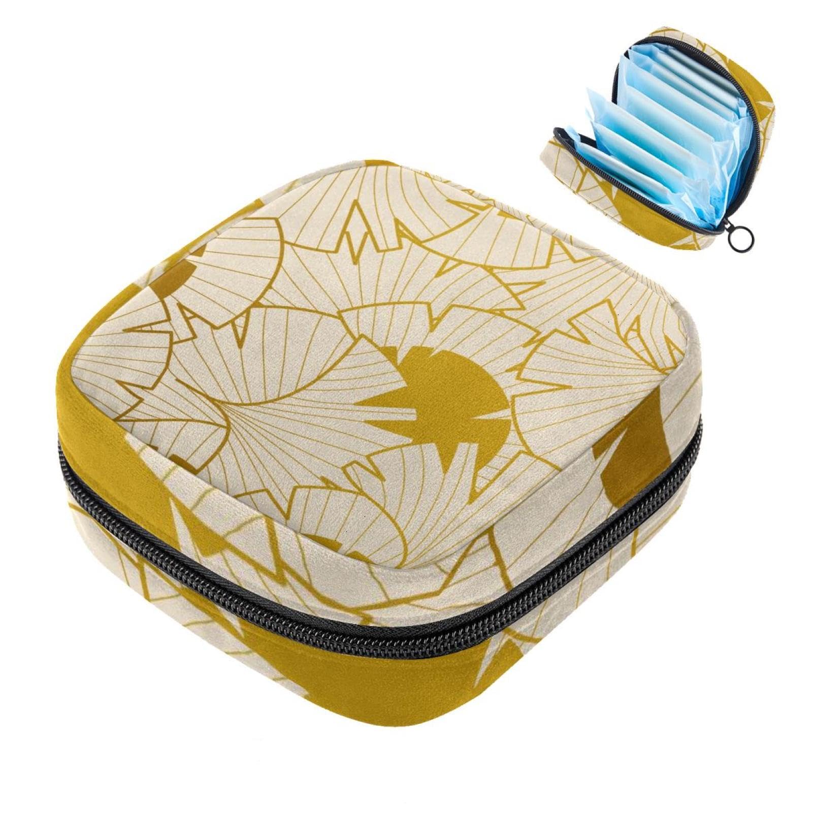 Sanitary Napkin Storage Bag Menstrual Cup Pouch Girls Travel Large Capacit Makeup Sanitary Pads Organizer, Art Golden Leaf