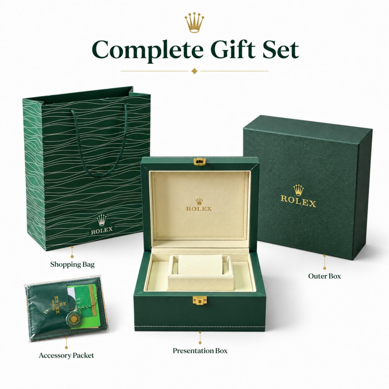 Scatola Regalo Presentazione Orologi Verde Set Imballaggio Completo Custodia Conservazione Supporto Display Set per Rolex