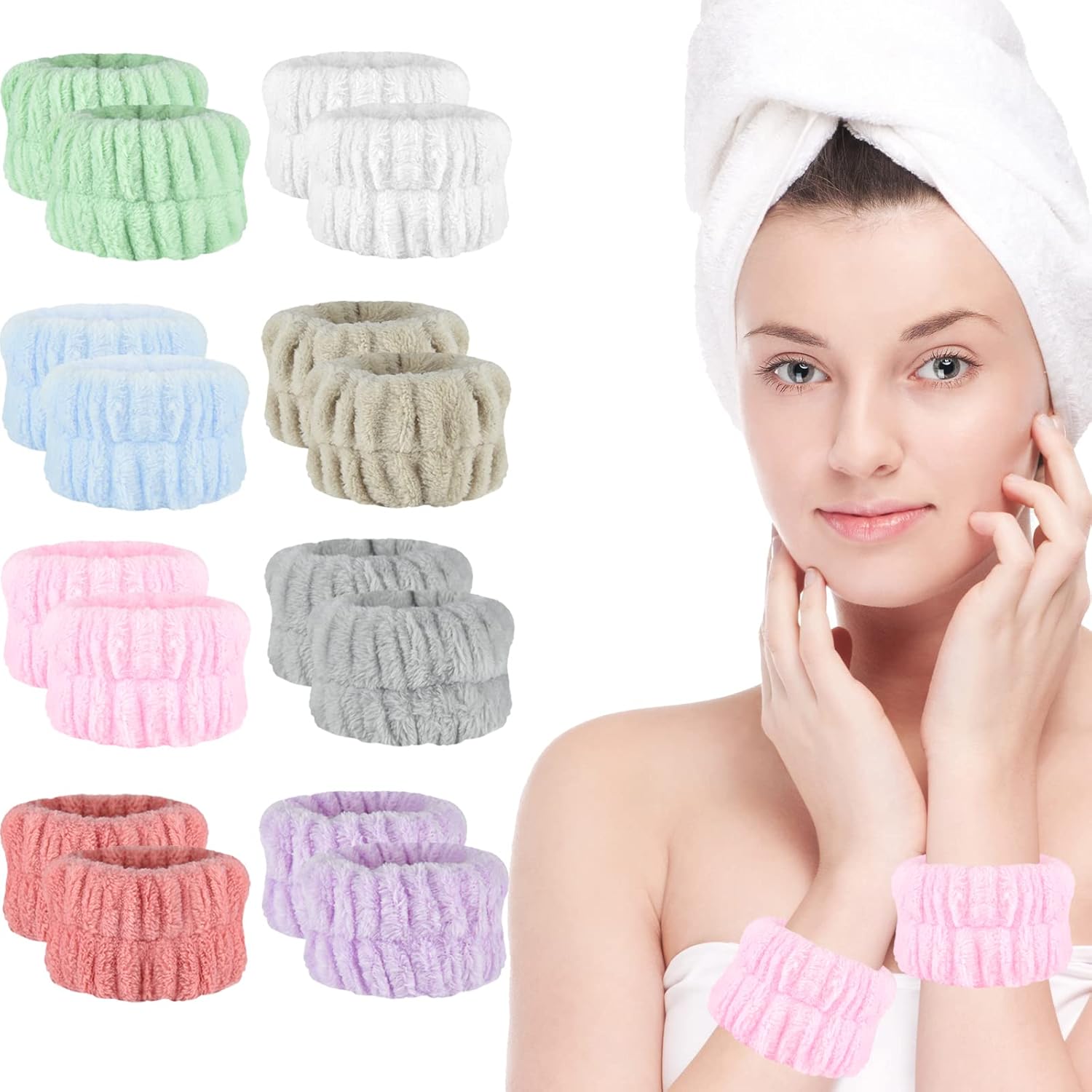 8 Pairs Wrist Bands to Wash Face, Absorbent Wristband for Washing Face