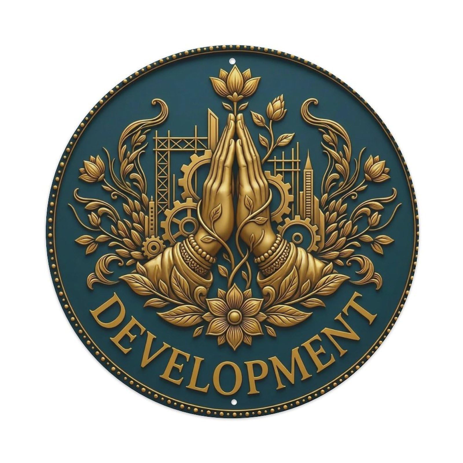 Vintage Namaste Praying Hands Development Flower Zen Yoga Metal Tin Sign