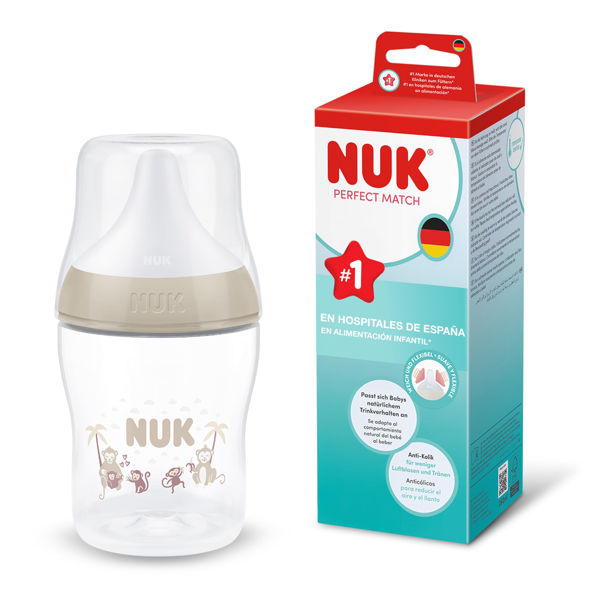 NUK Perfect Match Biberón | 0+ meses | 150 ml | Biberón anticólicos | PP | Indicador de control de temperatura | Hipopótamo | 1 unidad — view 10