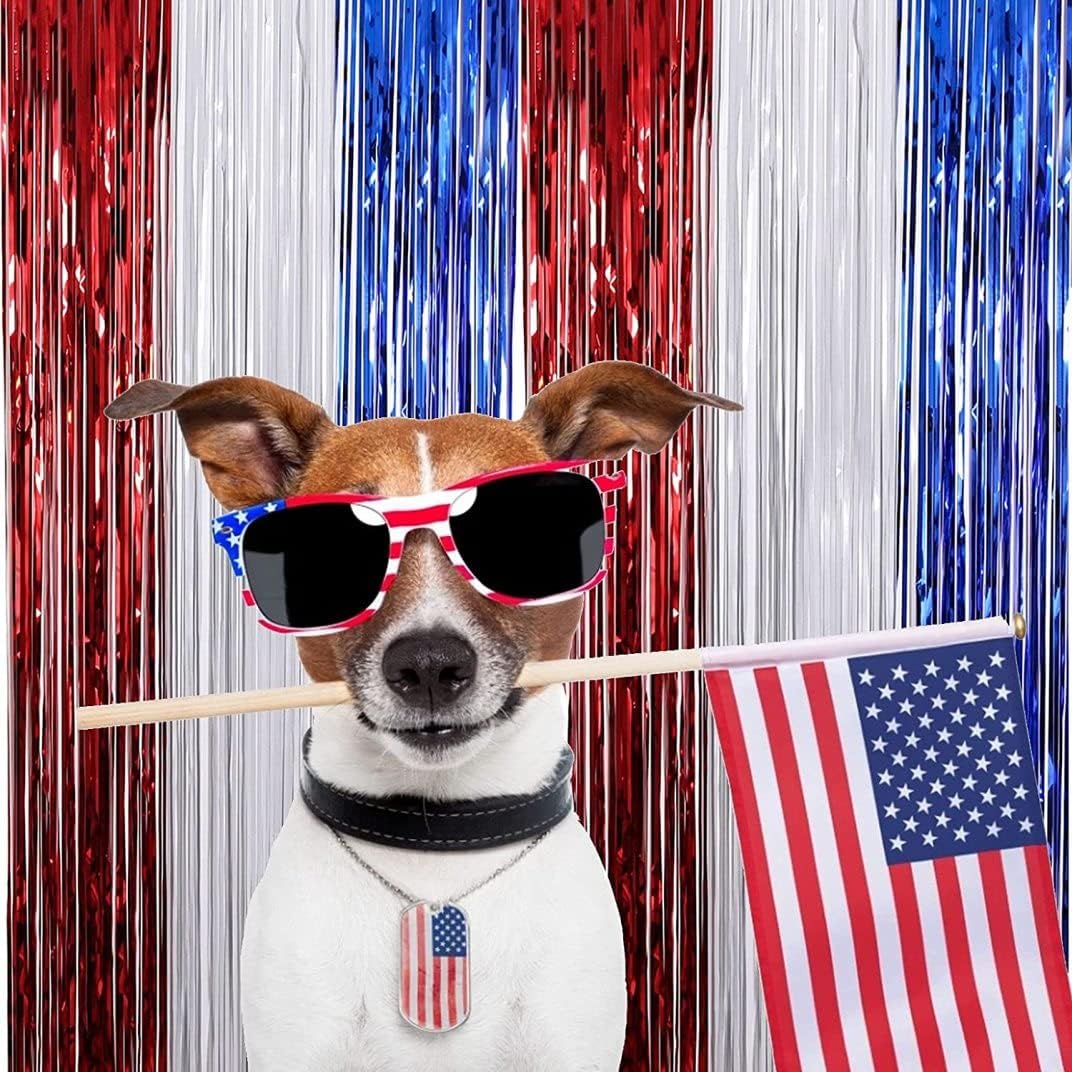 NIDONE 2Pcs Tinsel Curtain Backdrop, Red White Blue Glitter Metallic Tinsel Foil Fringe Curtains, Props Backdrop, Door Wall Decorations Party Supplies
