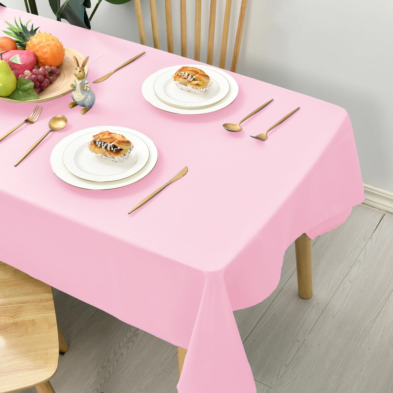 Hiasan Glatt Tischdecke Fleckenabweisend Tischtuch mit Lotuseffekt Leicht Wasserabweisend Tischwäsche, 130x160cm, Rosa