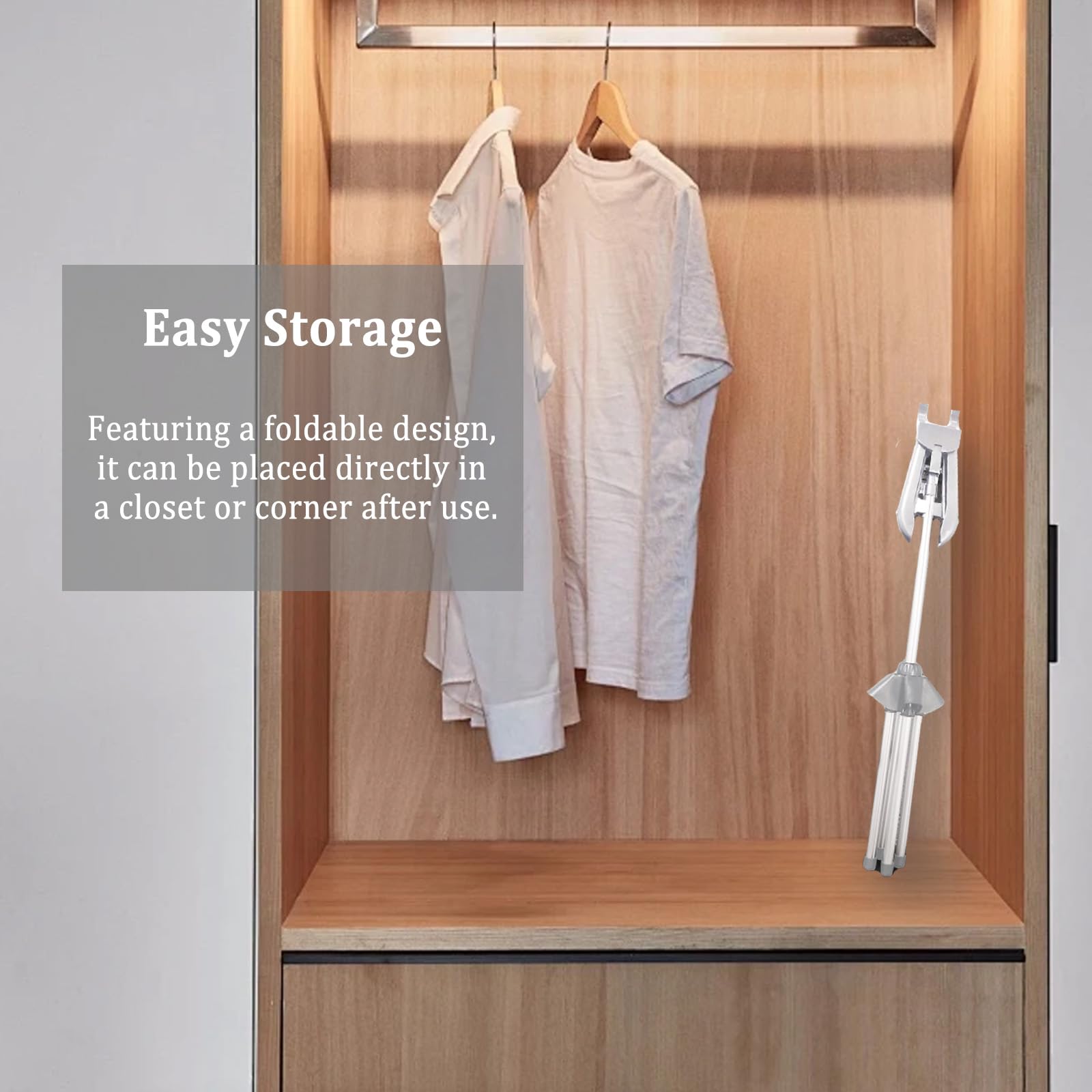 Soporte de Vapor para Ropa Con Plancha de Mano, Guante de Planchado, Trípode Telescópico y Percha (Gris Claro)
