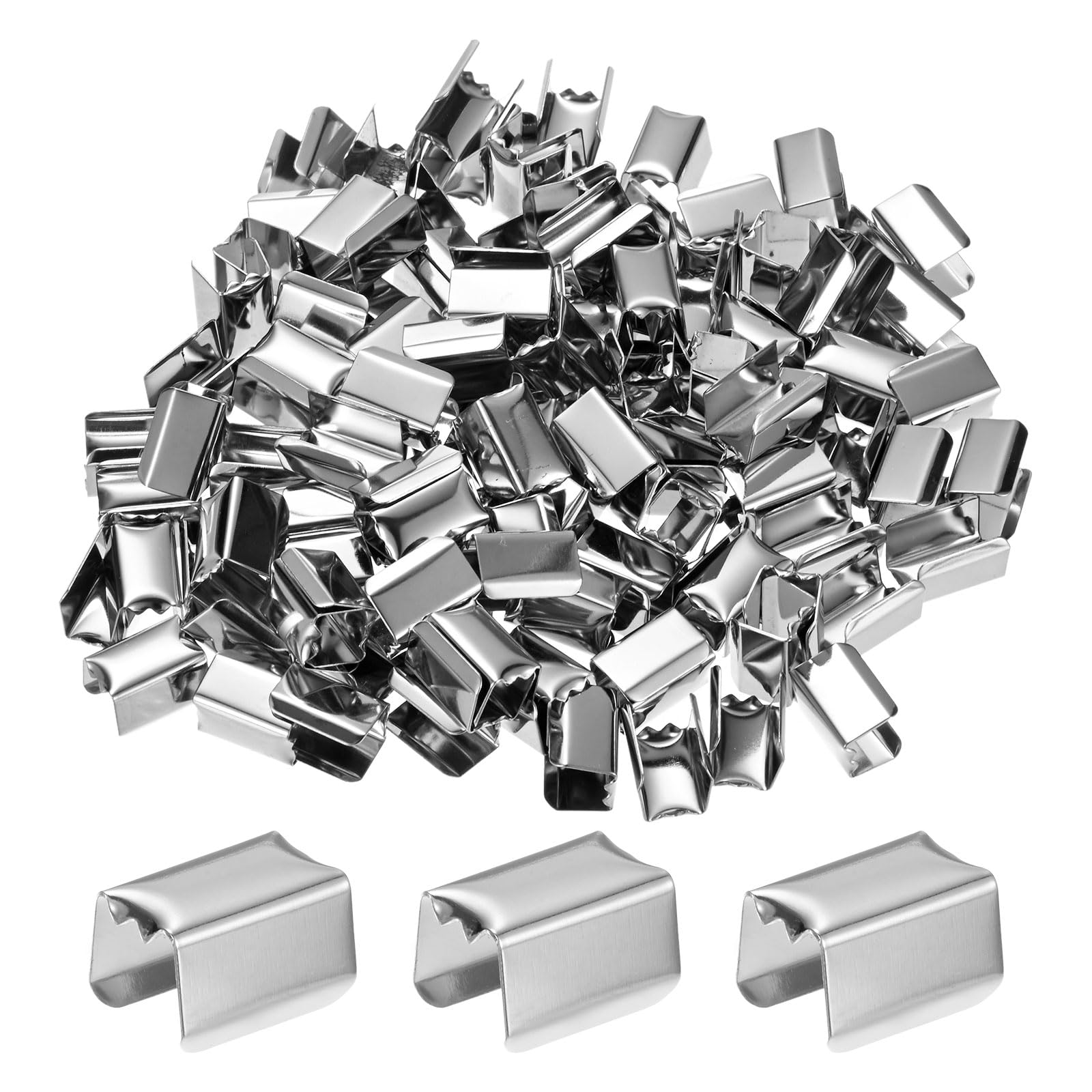 M METERXITY 200-Pack Fold Over Crimp End Caps, 0.6 x 0.4in/ 15 x 10mm Crimp Fasteners Ribbon Ends with Clamps for Jewelry Making/Leather Decor/DIY/Bracelets, Belt Buckle End Tip [Silver]