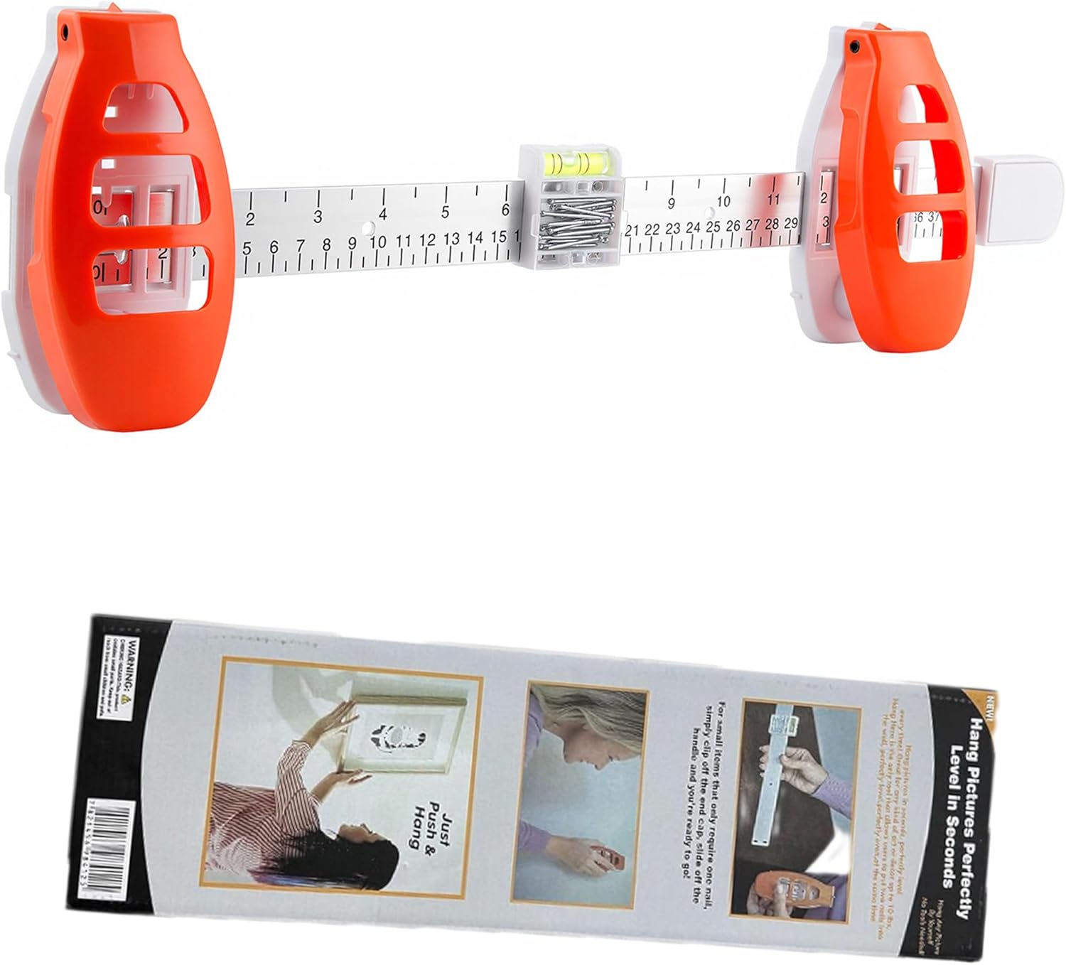 Hang Hero - My Hang Hero Picture Hanger, 3 in 1 Level Ruler Picture Hanging Tool with Level and Ruler - No Hammer Needed for Gallery Walls, Frames, Mirrors - Includes 20 Brad Nails