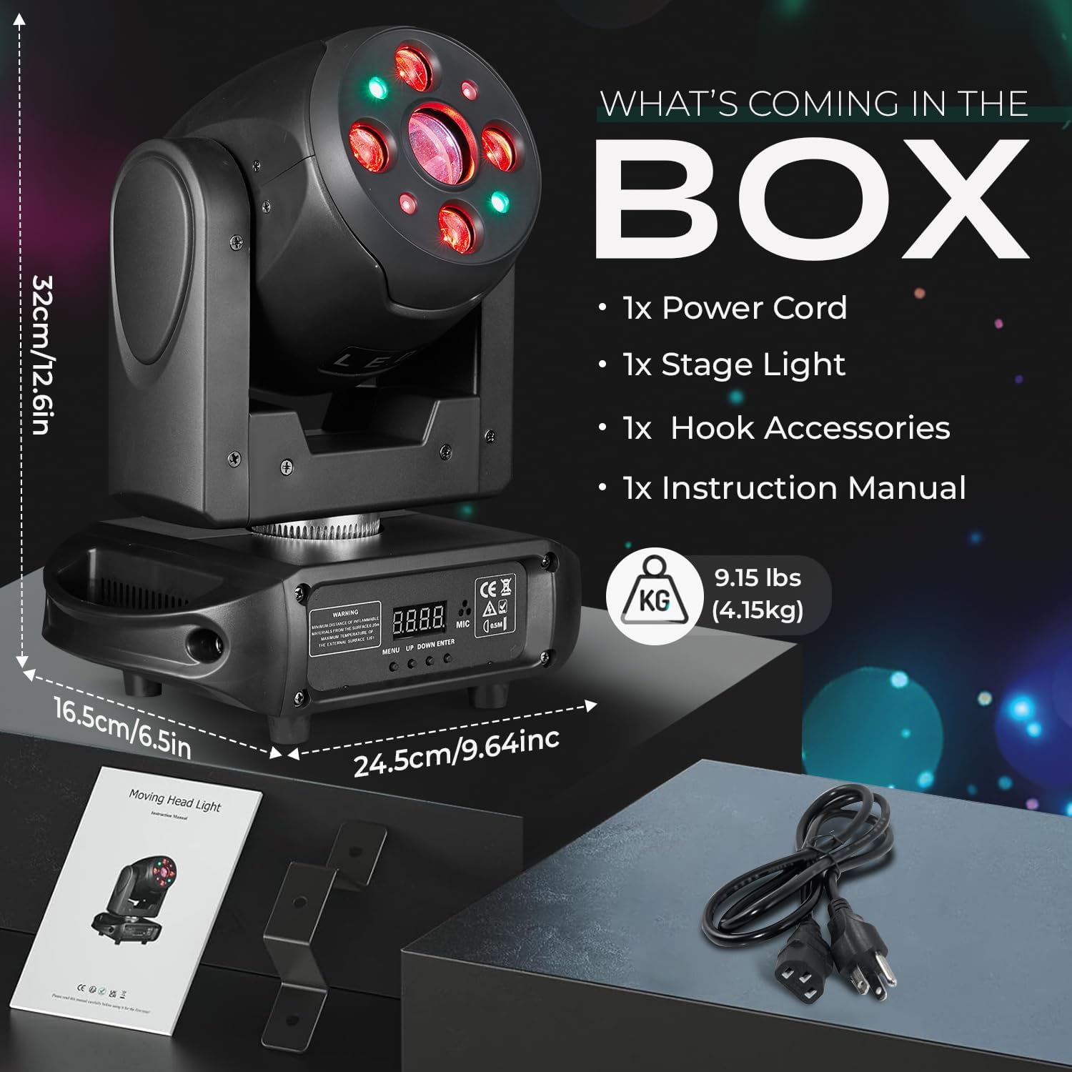 Contents of the Flashback Events Moving Head DJ Light box