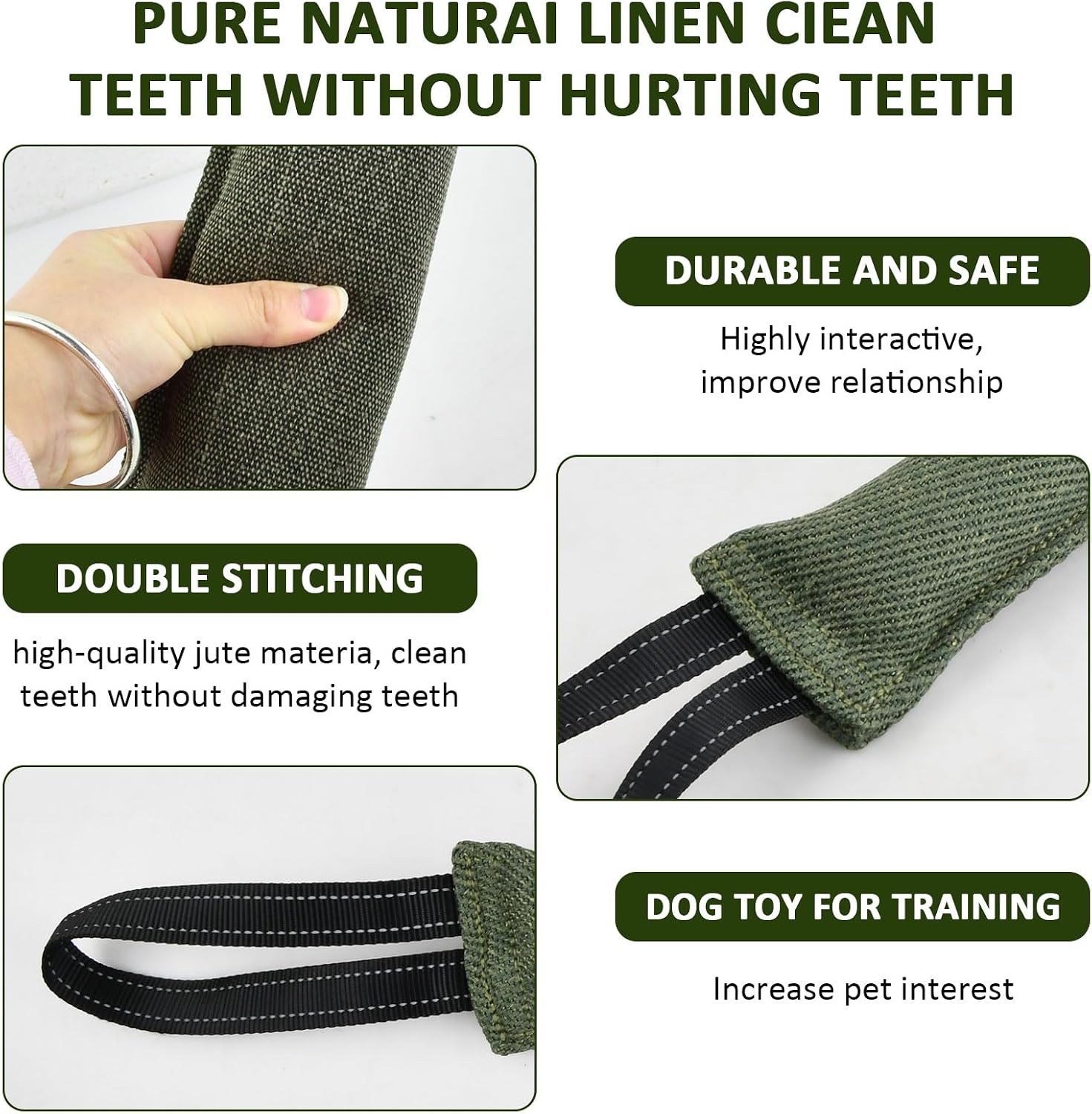 2 Pieces Biting Sausage for Dogs 30 cm Dog Bite Tug Toy with Hand Strap for Training Tug of War and Tug Games Robust Dog Toy Jute Biting Sausage for Dogs Training Accessories (Green) image 3