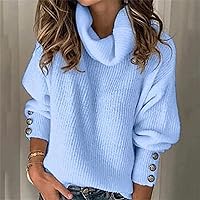 Vista 2 de Suéter de cuello redondo para mujer, manga larga de farol, bloque de color, a rayas, lindo suéter suelto de punto gofre, suéter de punto