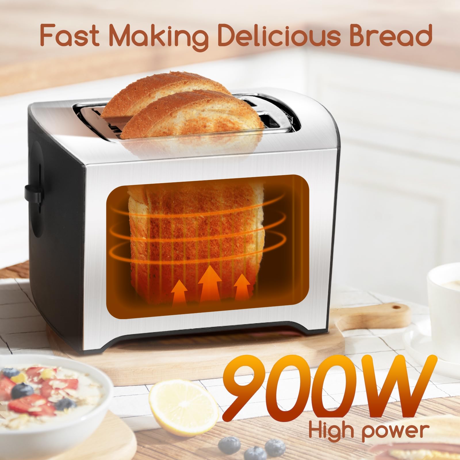 Aigostar Energy Grille-Pain 2 Fentes Extra Larges 800W - 6 Niveaux Brunissage, Fonctions Décongeler/Réchauffer/Toaster, Support Viennoiseries, Tiroir Ramasse-Miettes, Design Mat Élégant Noir
